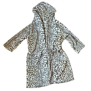Pottery Barn Kids Leopard Print fuzzy hooded Robe large size 10